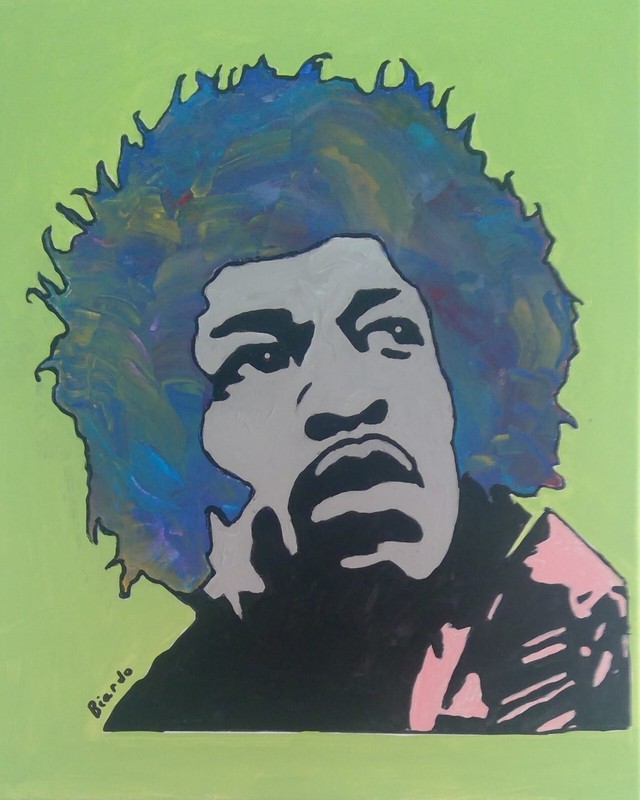 Jimi Hendrix Portrait Style Realism Abstract Pop Art Hand Painted 16×20 Canvas