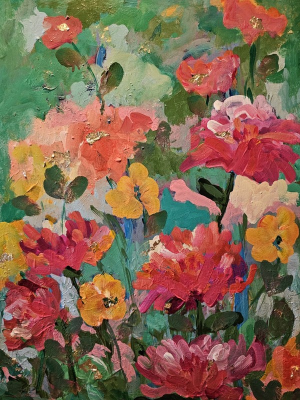 Impressionistic Acrylic Floral Garden Painting by Maine Artist Gina Parent