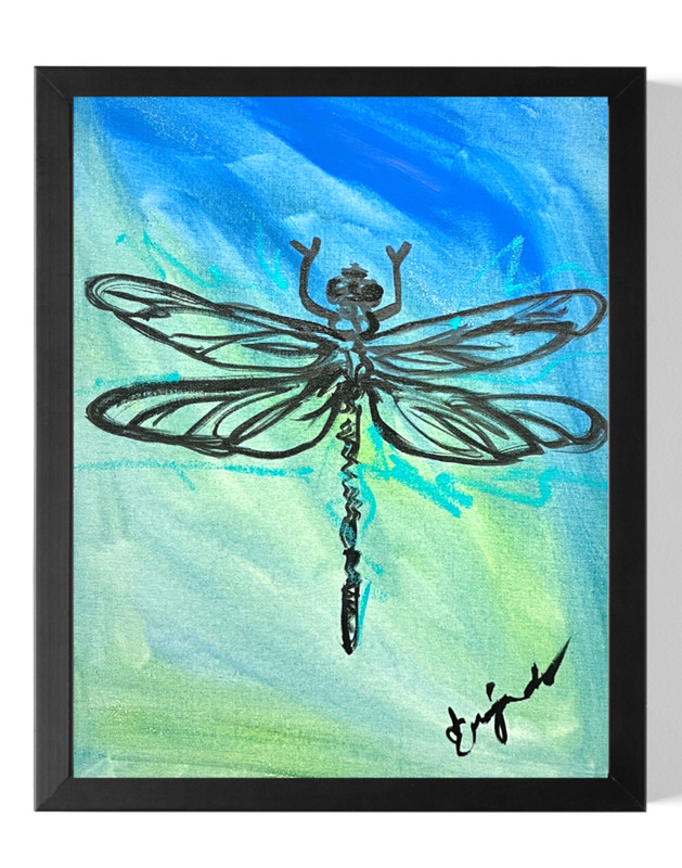 Guajardo Original Art: Dragonfly 14X11 Canvas Signed Interior Home Decor