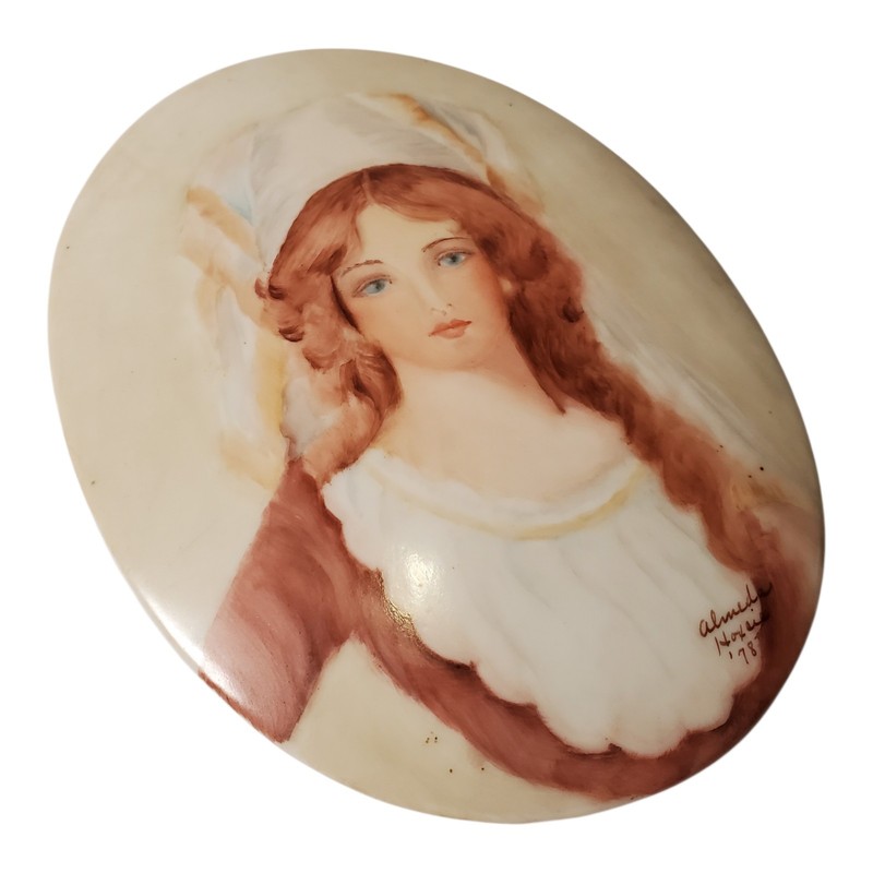 Vintage Oval Portrait Painting on Porcelain
