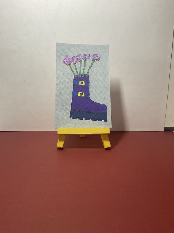 Sindy Fuhr Acrylic Painting 5×3 Inch Flowers Purple Pop Art Title Goth Florist