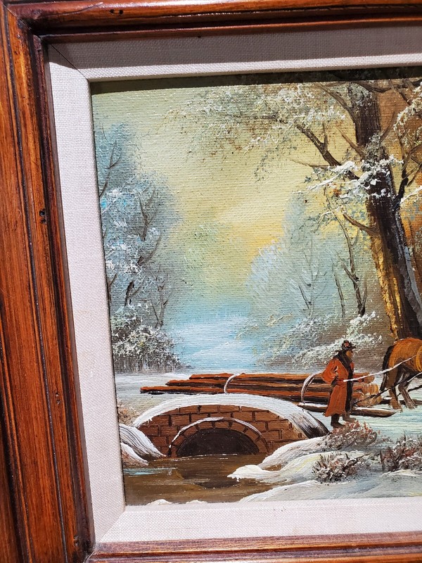 By Harms Vintage Oil Painting on wood panel 10"x8" Snow Hourse Carrie Wood gallery