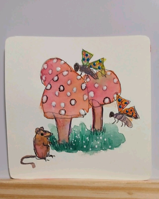 Mushrooms Butterflies And Mouse.