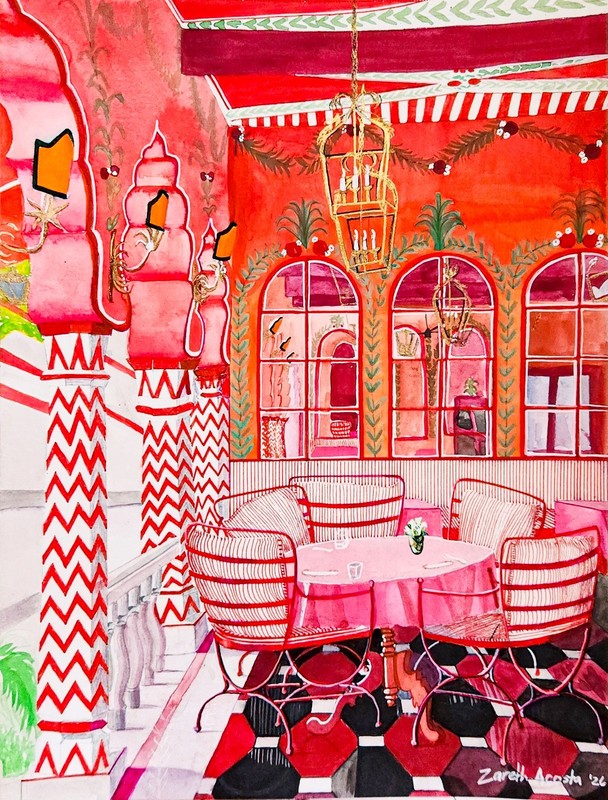 Original Watercolor Painting «Villa Palladio Jaipur» By Zareth Acosta