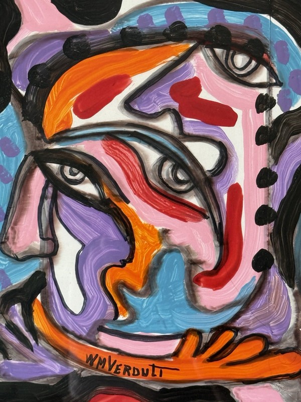 WILLIAM VERDULT VINTAGE MID CENTURY MODERN ABSTRACT CUBISM OIL PAINTING 1960s gallery