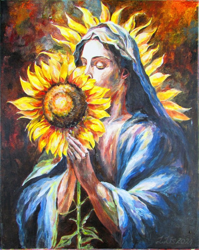 Original Acrylic Painting – Prayer of the Virgin Mary, OOAK Signed, Arr for sale