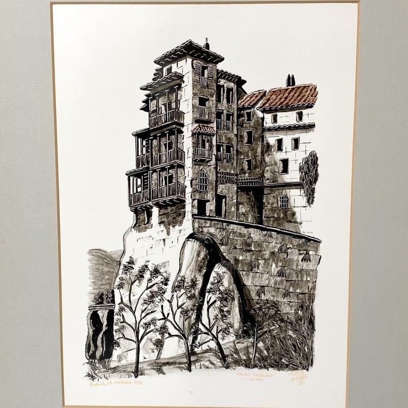 MARTIN HIDALGO (Spain) – Madrid Original Painting Gouache on Paper Signed Framed