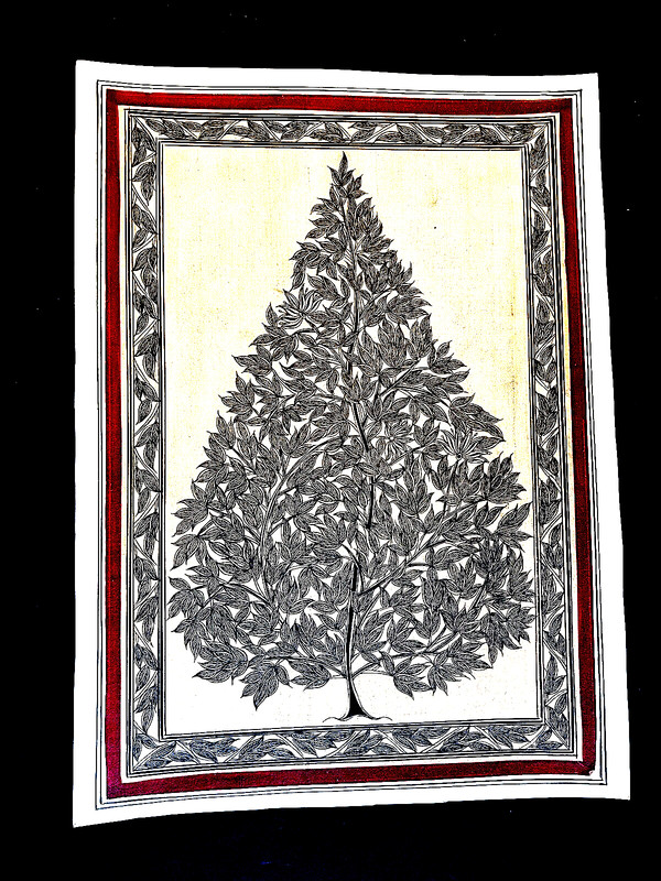 Tree of Life Miniature Painting Silk Paper Ink Drawing Persian Indian Art – VTG