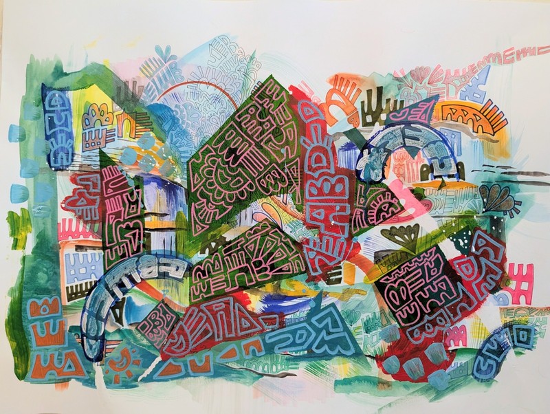 Original Large Mixed Media Painting 18×24 — Bold Pattern Art