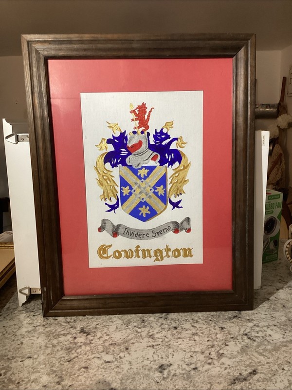 Hand-Painted Covington Family Coat of Arms – Heraldic Crest Framed Art