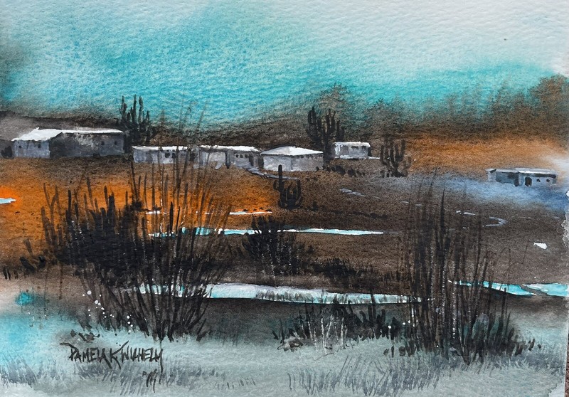 Pamela Wilhelm original 5”X7” Matted To 8”x10” Desert Shadows After The Rain