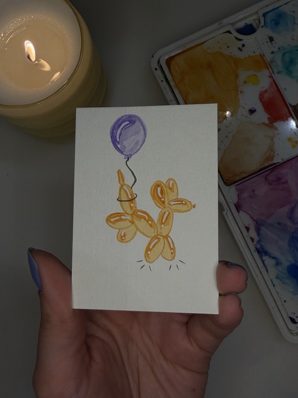 ACEO Original 2.5×3.5in /Orange Balloon Dog/ Mini Art