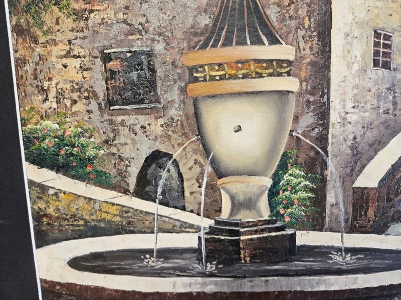 ORIGINAL OIL PAINTING ON CANVAS SIGNED AUSTIN 27X33" TERRACE WATER FOUNTAIN gallery