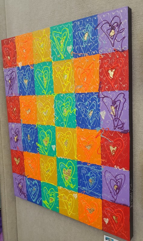 Gold Heart Rainbow Art Painting Mix Media ORIGINAL 24x30 Anthony Saldivar Glows gallery