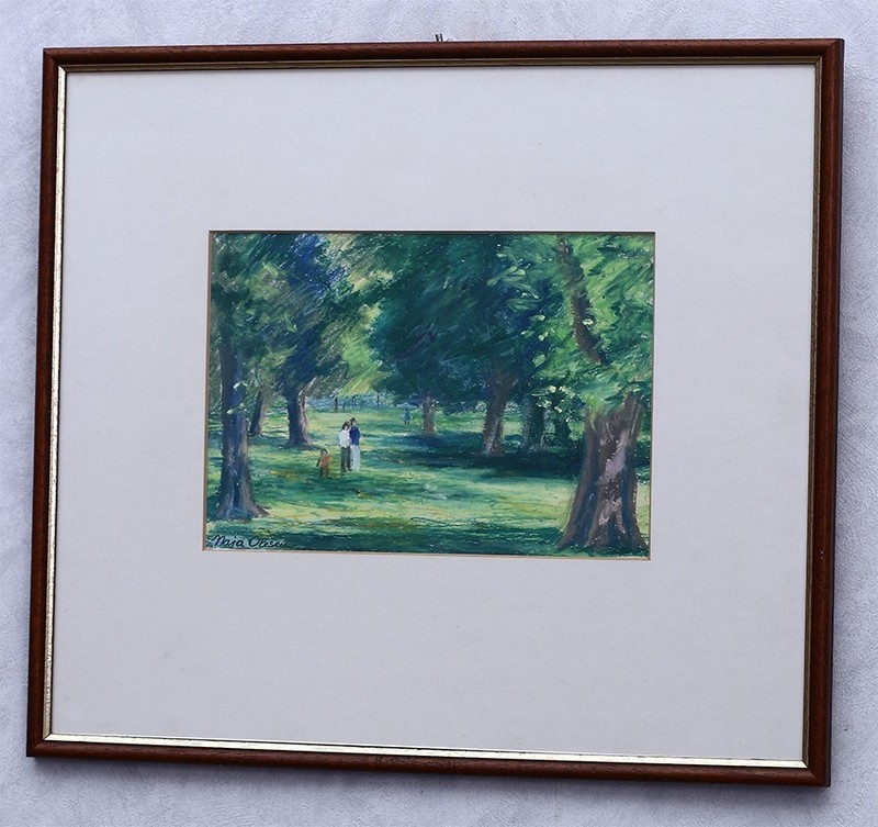 Maja Olesen Park Scene With Figures Pastel Berlin? Signed Framed Painting