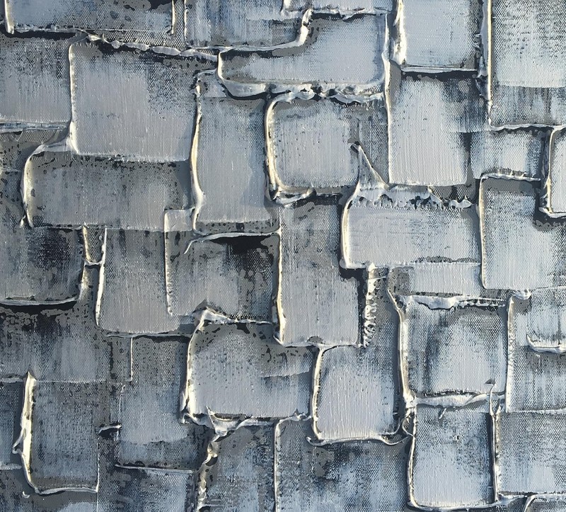Textured Abstract Squares Canvas Wall Art Hand Painted Modern Silver Oil Pain... gallery