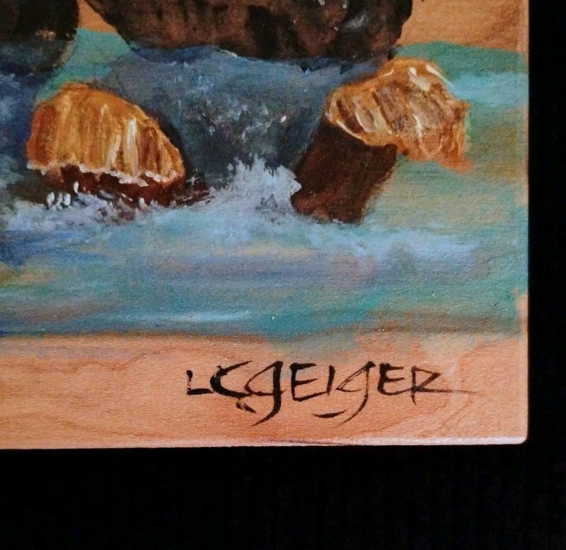 OOAK Hand painted (Acrylic On Wood) Two Cute Otters Holding Hands 6.5"x4.75" gallery