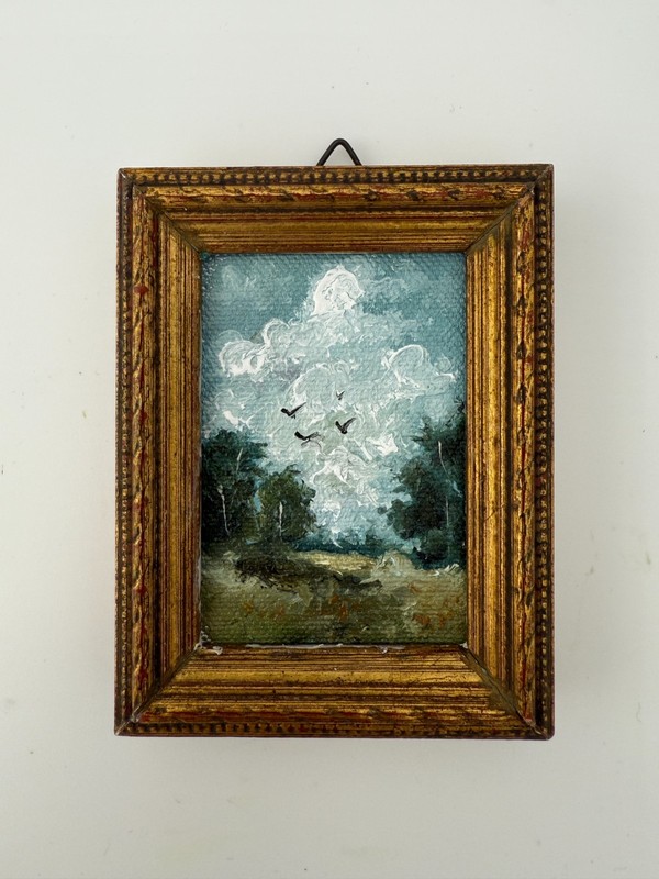Tiny Masterpiece, Handmade Landscape Painting with Rustic Cottage Vintage frame