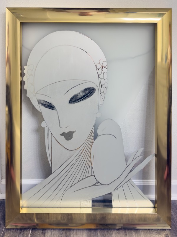 Windsor Art Deco Lady Large Etched Glass Painting (35″ x 45″)