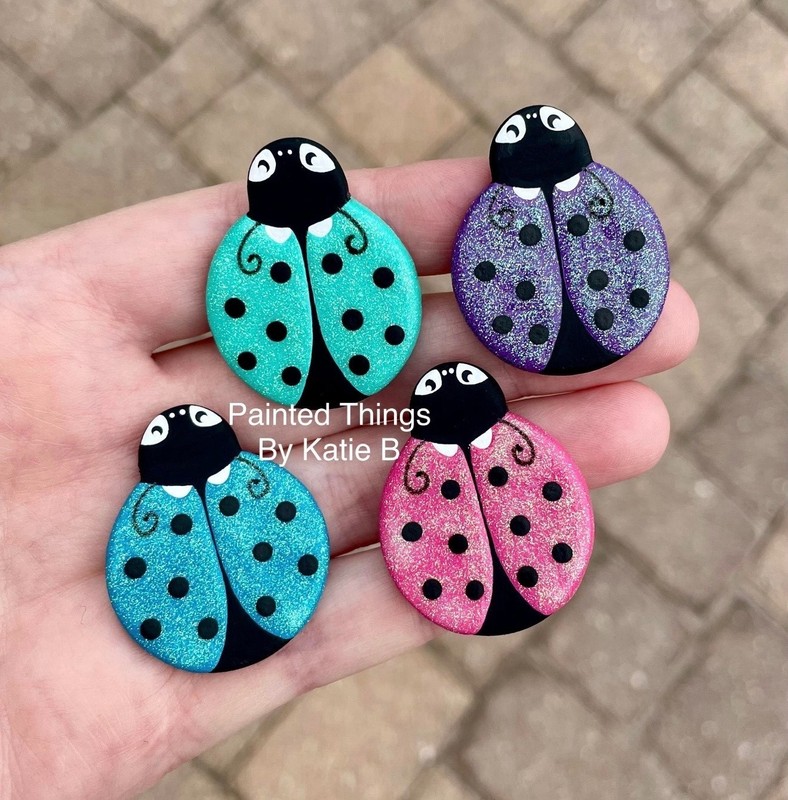 Hand Painted GREEN Lady Bug Ceramic Bisque Mini Tile Art