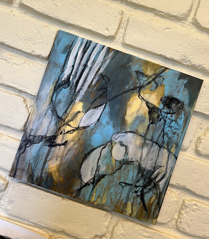 Artwork - original unframed abstract painting Blue and Yellow Wall Art gallery