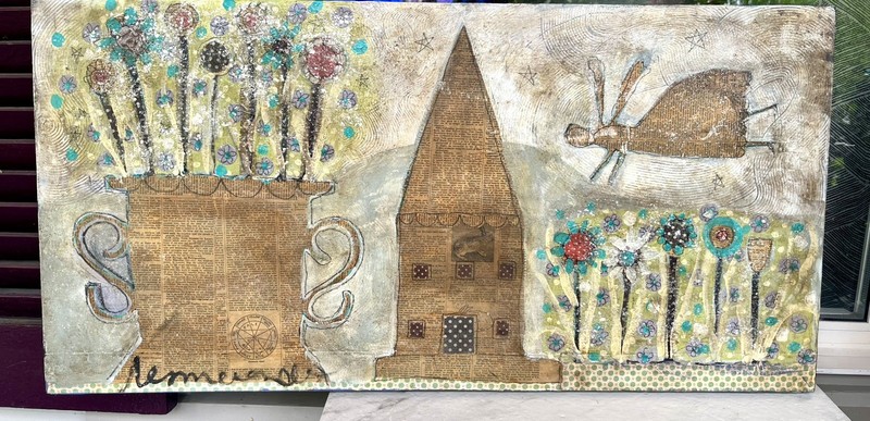 Laurie Messerol One of a kind mixed media on canvas "The PlaceThat" 18 × 36" gallery