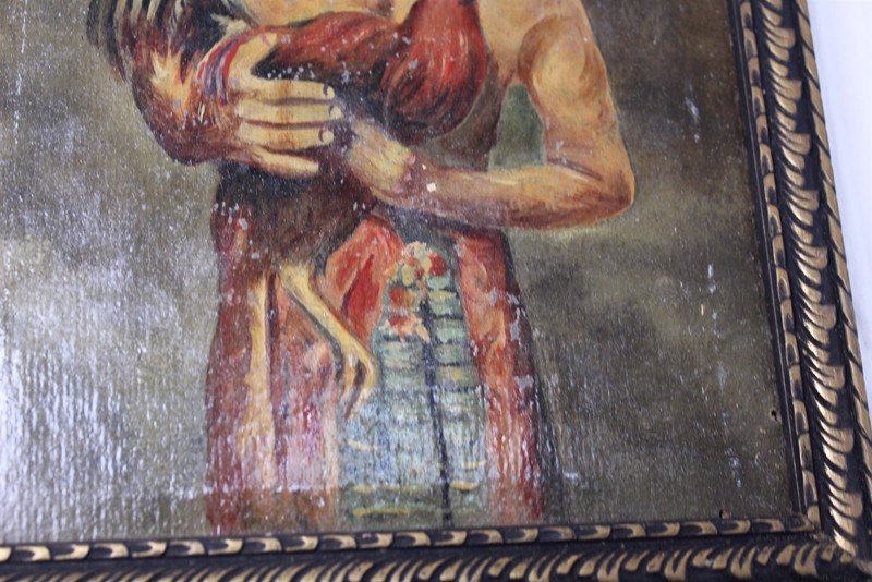 Ca. 1939 Framed Painting Person Holding Chicken 7 1/2" x 11" Collectible gallery