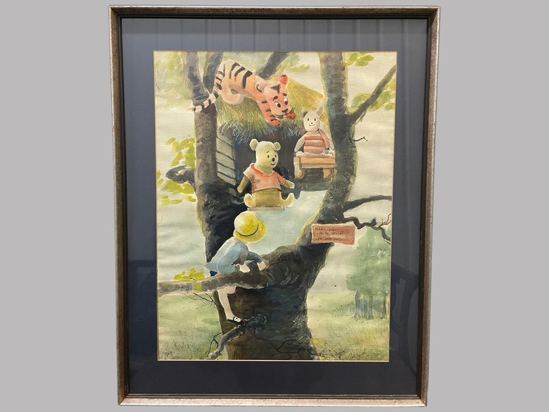 Ardis Sturdy Signed Watercolor ‘Winnie The Pooh’ Framed Matted Under Glass