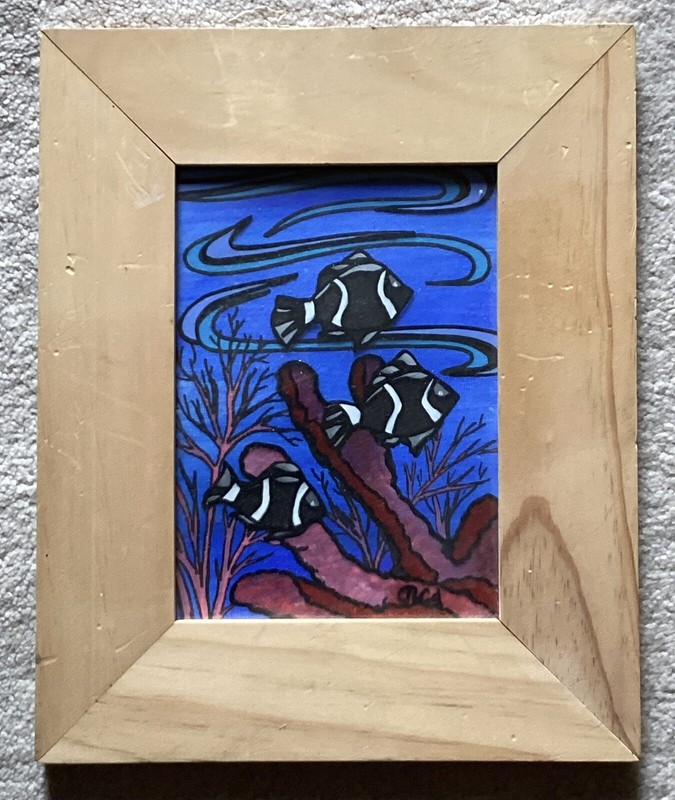 Lot of 2 Vintage Original Acrylic/Oil on Fabric Of Tropical Fish, Signed TLCA gallery
