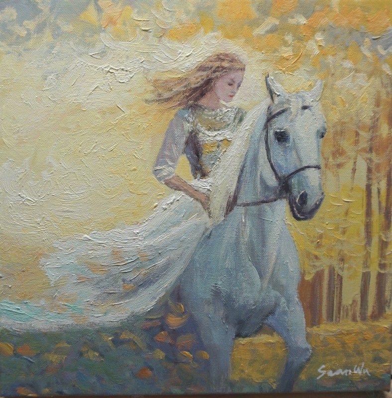 Sean Wu original oil painting, 12×12 on stretched canvas，rider