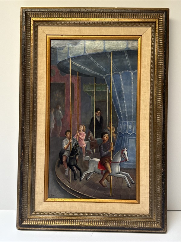 MID CENTURY PAINTING MODERNISM EXPRESSIONISM BEER EXHIBITED CAROUSEL CARNIVAL