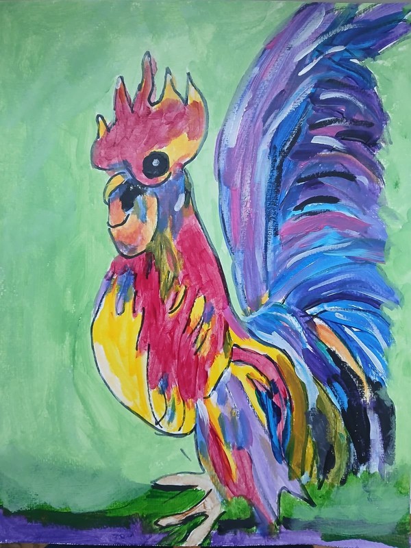 Impressionism ChickenTender 11×14 One of a Kind Colorful Playful Art Painting