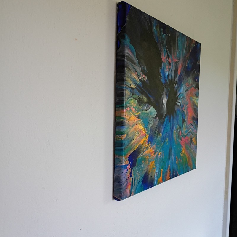 painting, iridescent, black,pink,blue,purple,orange, sunburst 3d, explosion