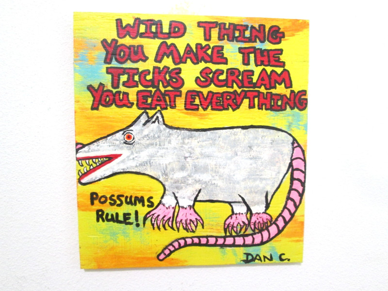 Outsider Folk art original painting on wood Possum Wild Dan C #Dancfolkart