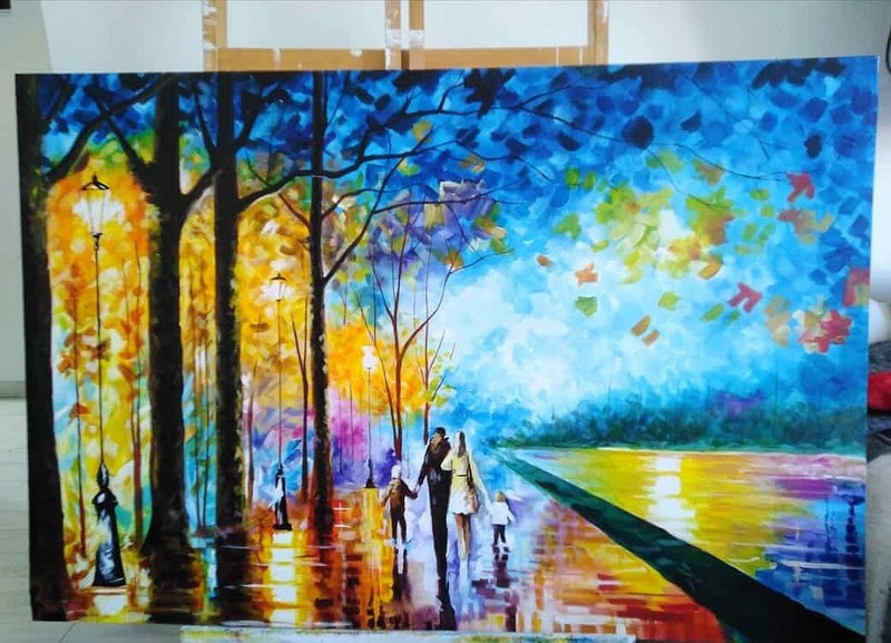 Large modern abstract colorful oil paintings hand-painted by Colombian painters gallery