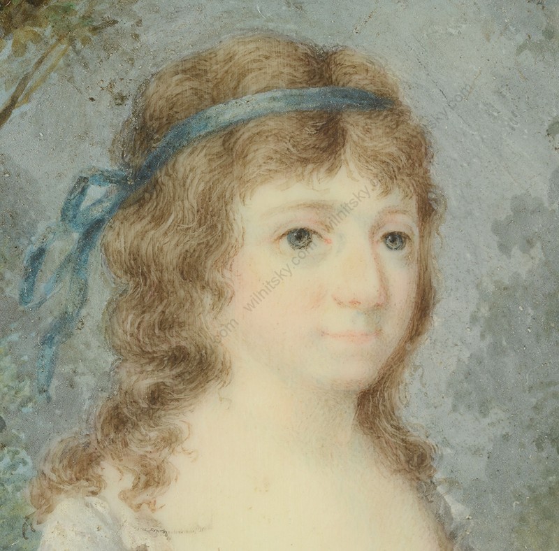 Pierre Chasselat (1753-1814)-Attrib "Girl in landscape" fine miniature, ca. 1785 gallery