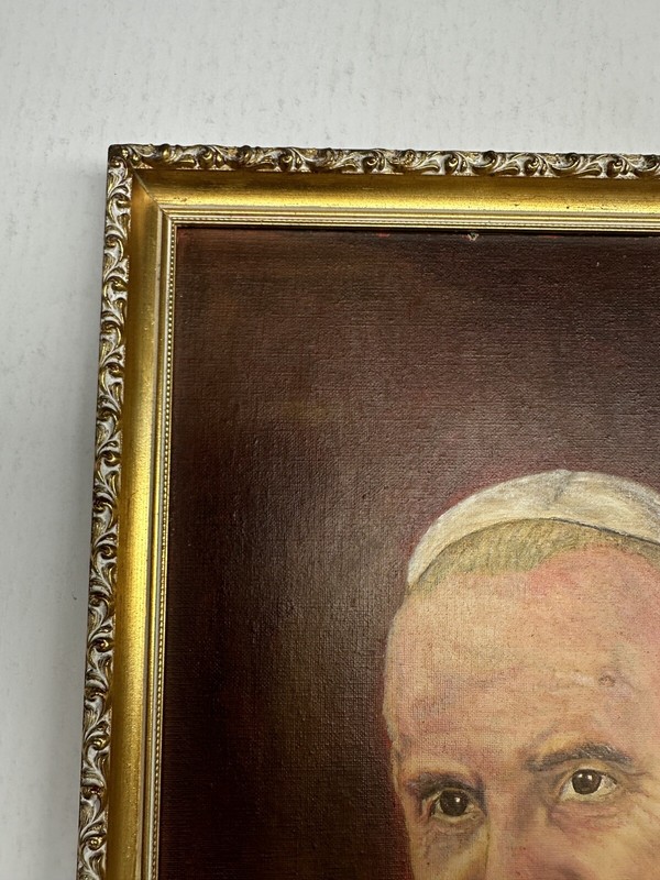 Vintage Painting Unknown Origin Folk Art of The Pope in original frame gallery