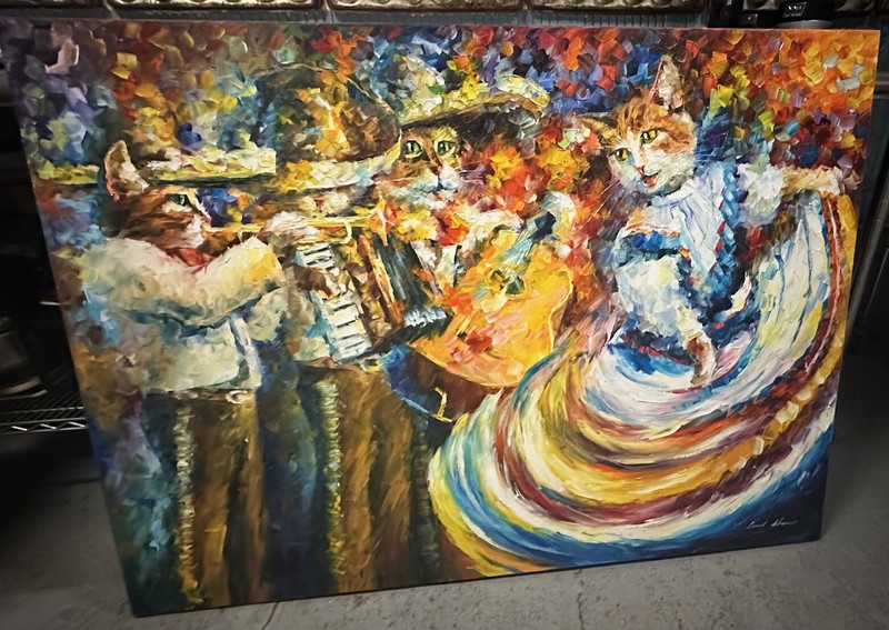 LEONID AFREMOV Signed Original OOAK Oil on Canvas Painting MARIACHI CATS 2013