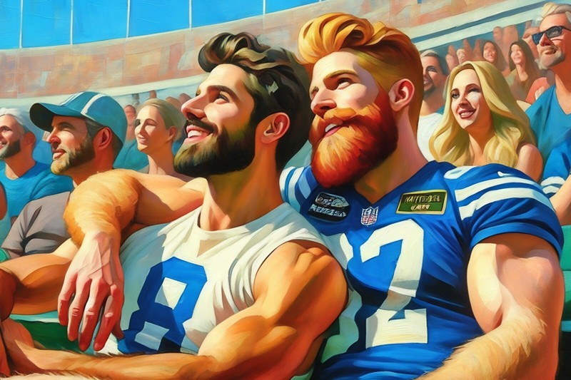 Original LGBTQ art giclée painting «The Football Date» signed & numbered