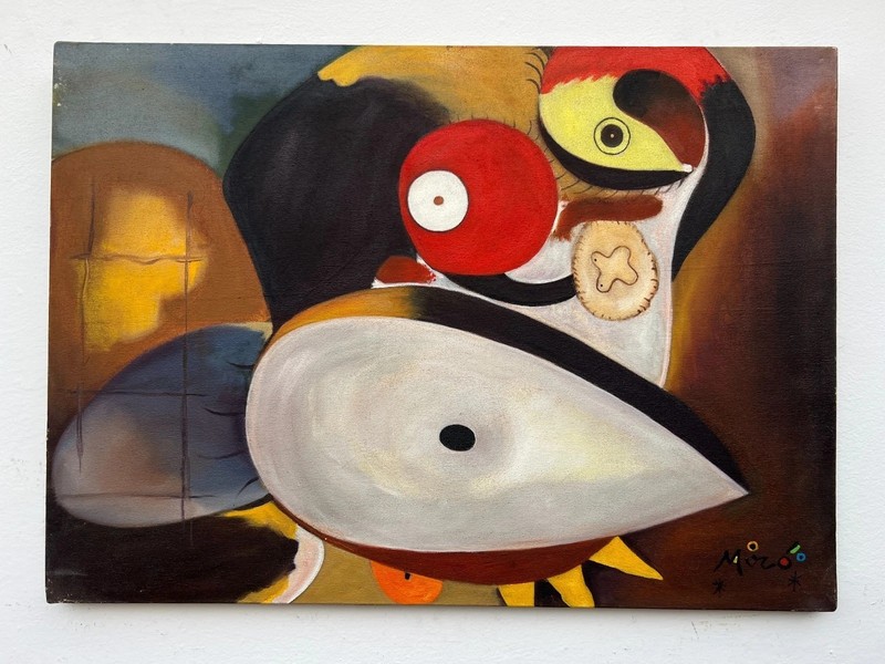 JOAN MIRO OIL ON CANVAS PAINTING RARE SIGNED 20 x 28 inch