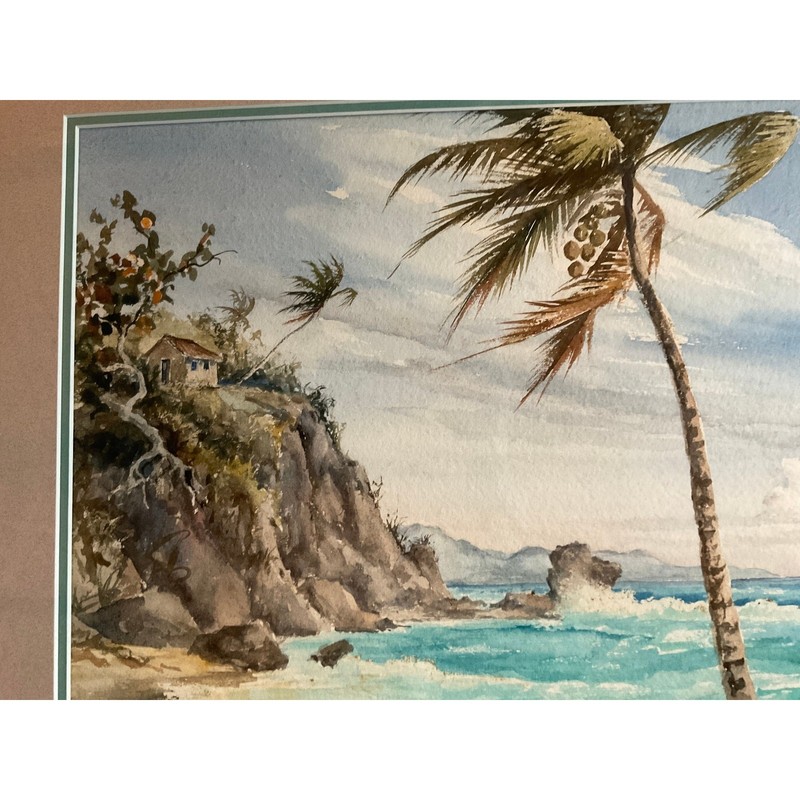 Watercolor PAINTING coast ocean seascape original vintage 66 by MelVille waves gallery