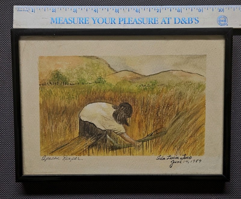 Vtg 1989 Watercolor 10.25″x7.25″ Apache Reaper Woman Harvest Wheat Signed *READ*
