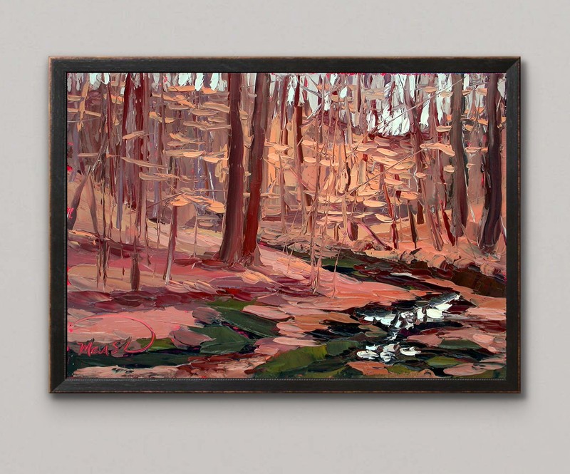 8×10 Original Oil Painting Plein Air Forest Textured Hand Painted Wall Decor