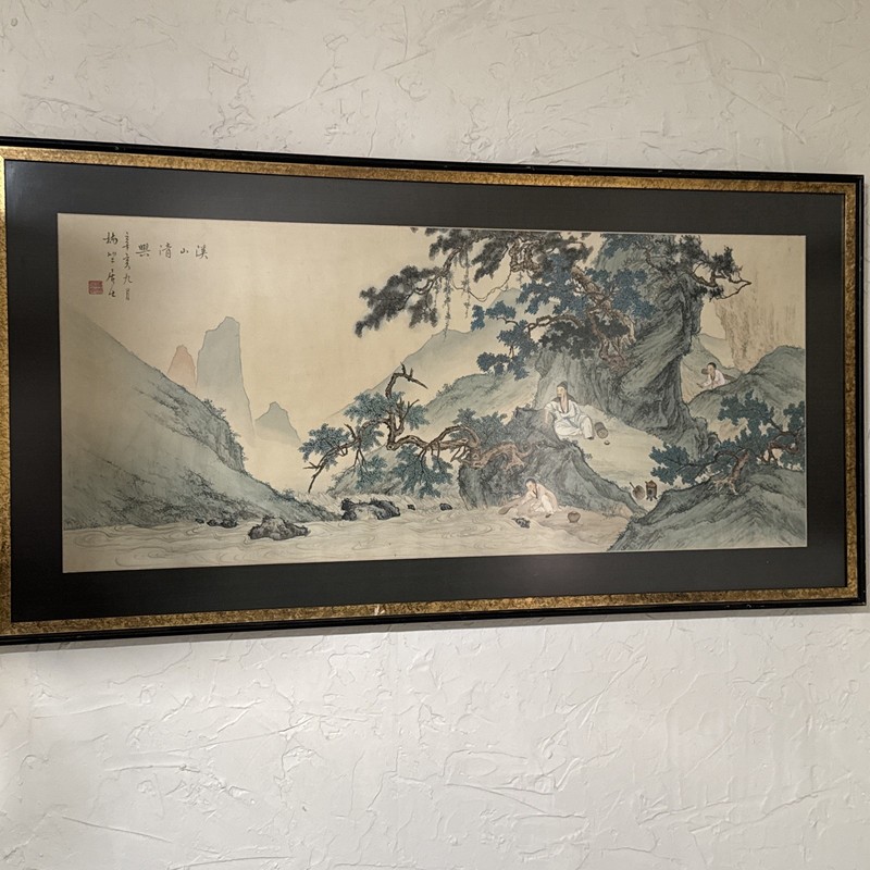 watercolor and ink on silk or paper, signed by the artist Liu Yong.