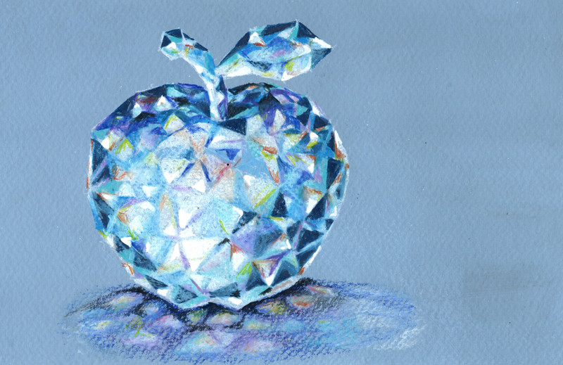 Original painting on paper, GLASS APPLE, 5.5″x 8.5″, signed