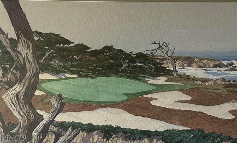 Original James March Phillips watercolor Cypress Point Golf Course CA 15th hole
