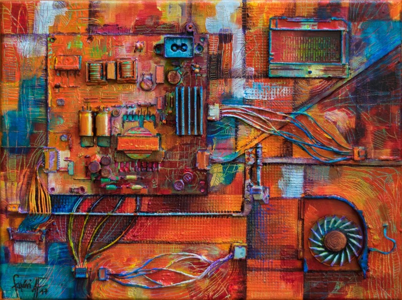 Electric Orange – Abstract Recycled Art 3D Relief Acrylic Painting