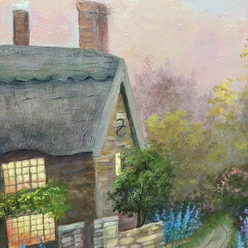 Large Vintage Original Cottage Landscape Oil Painting Framed English Garden gallery