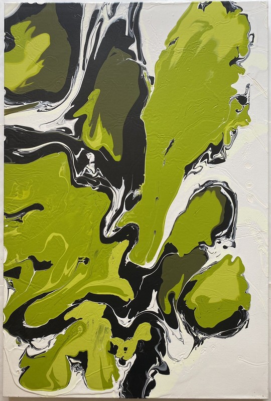 Climax North Carolina Contemporary Lime Green Abstract Painting Tidal Ebb Signed