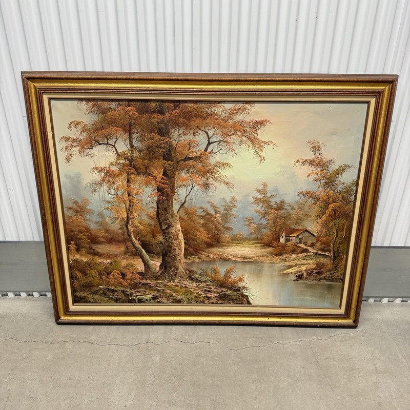 VTG Irene Cafieri Oil Canvas Landscape Framed Painting 54»x 44» LARGE Signed